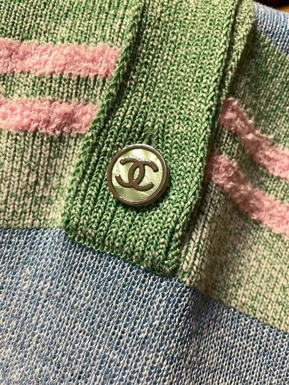 Chanel 23p blue, mint green and pink striped knit dress
