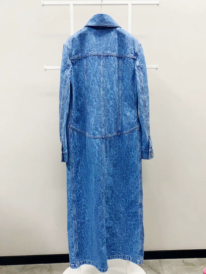 Chanel 23P long denim camellia coat 36FR