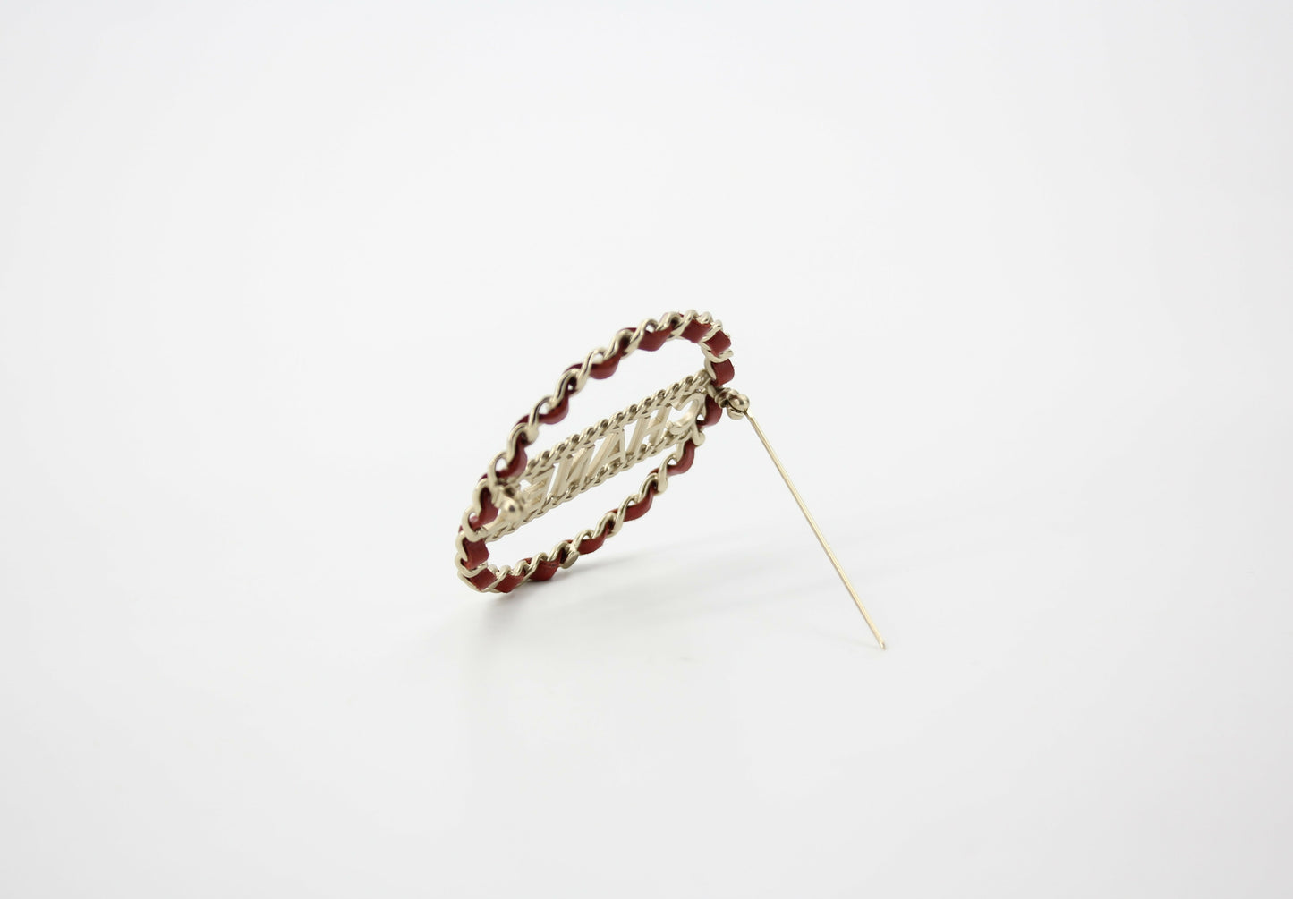 Chanel B18K Leather Red Metal Round Brooch