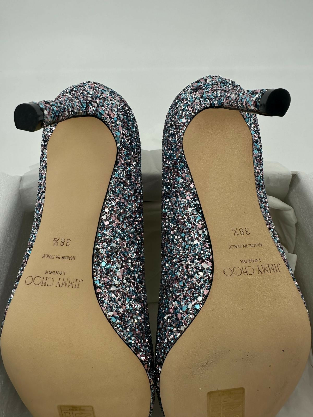 Jimmy Choo Romy Light Blue Multicolour Glitter Pumps Size 38.5