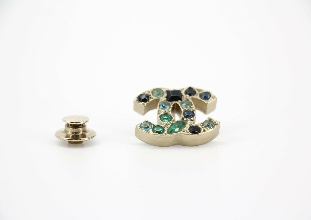Chanel Vintage 07A Gripoix Blue Black & Green Pebble Brooch