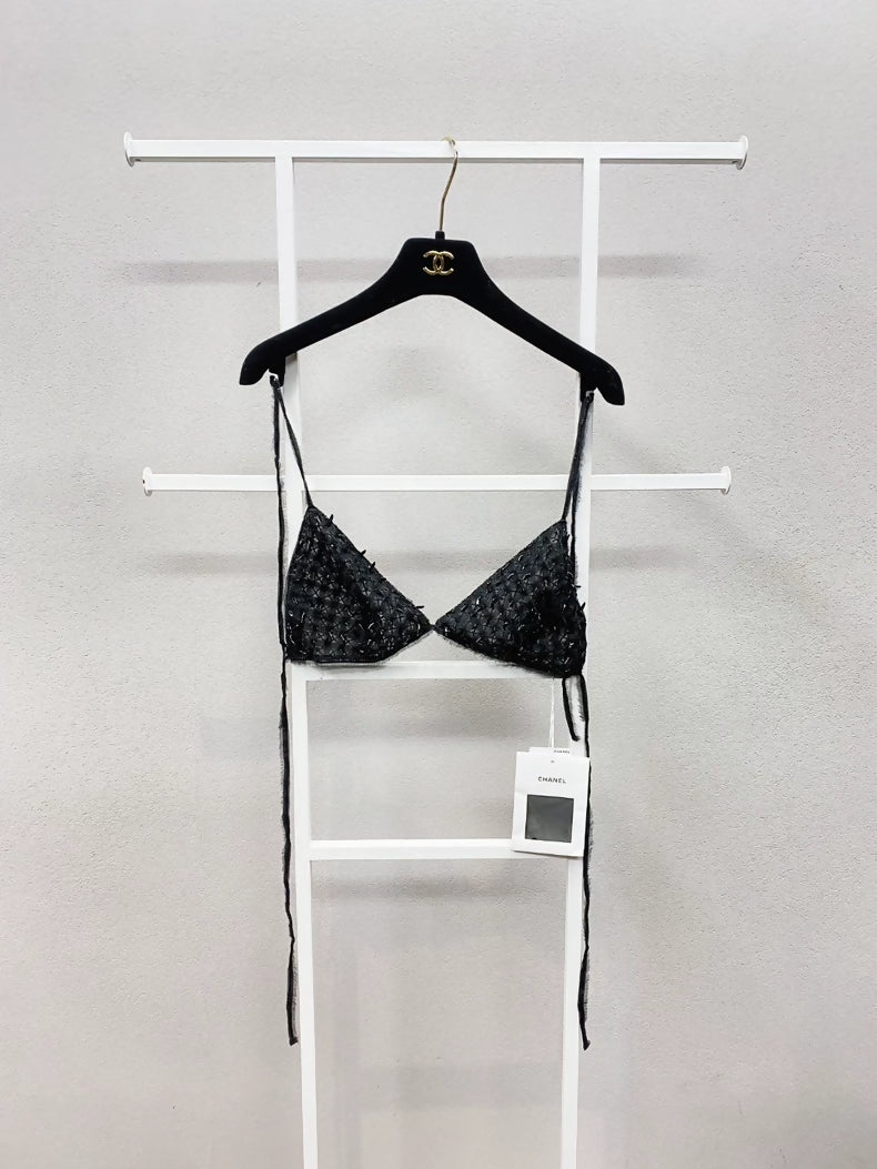 Chanel 21c black pearl silk top