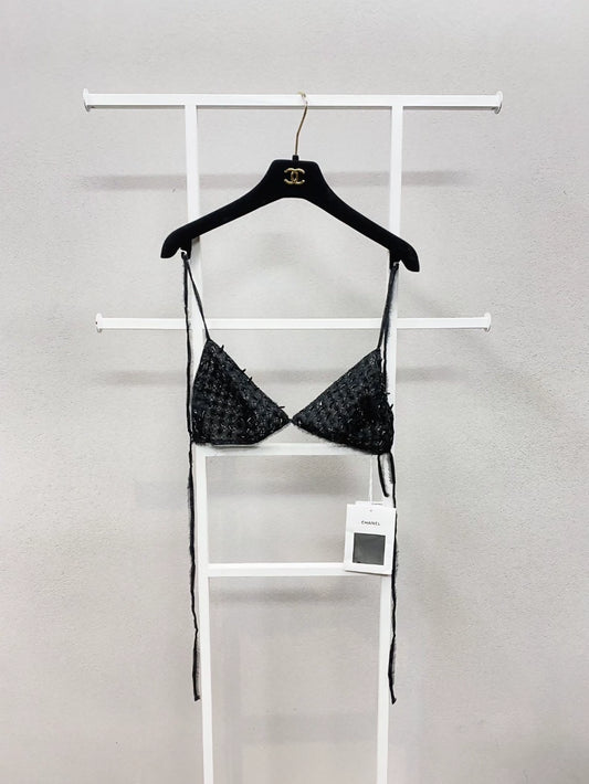 Chanel 21c black pearl silk top