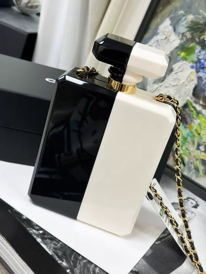 Chanel 20k black and white acrylic perfume bottle evening bag minaudieres