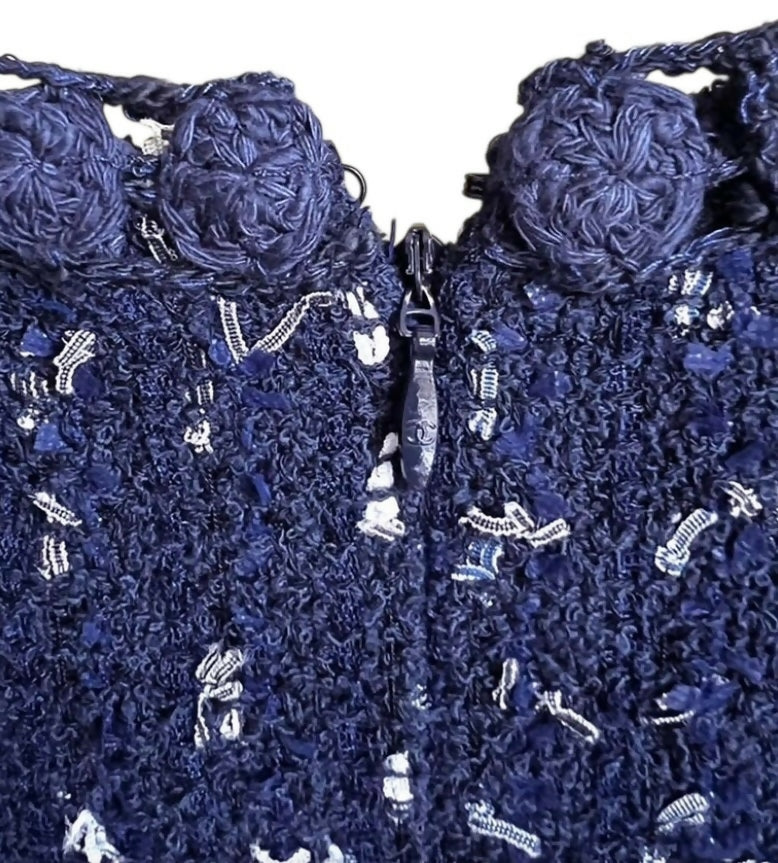 Chanel 11C Saint-Tropez Cruise Collection Navy Blue Tweed Dress FR 44