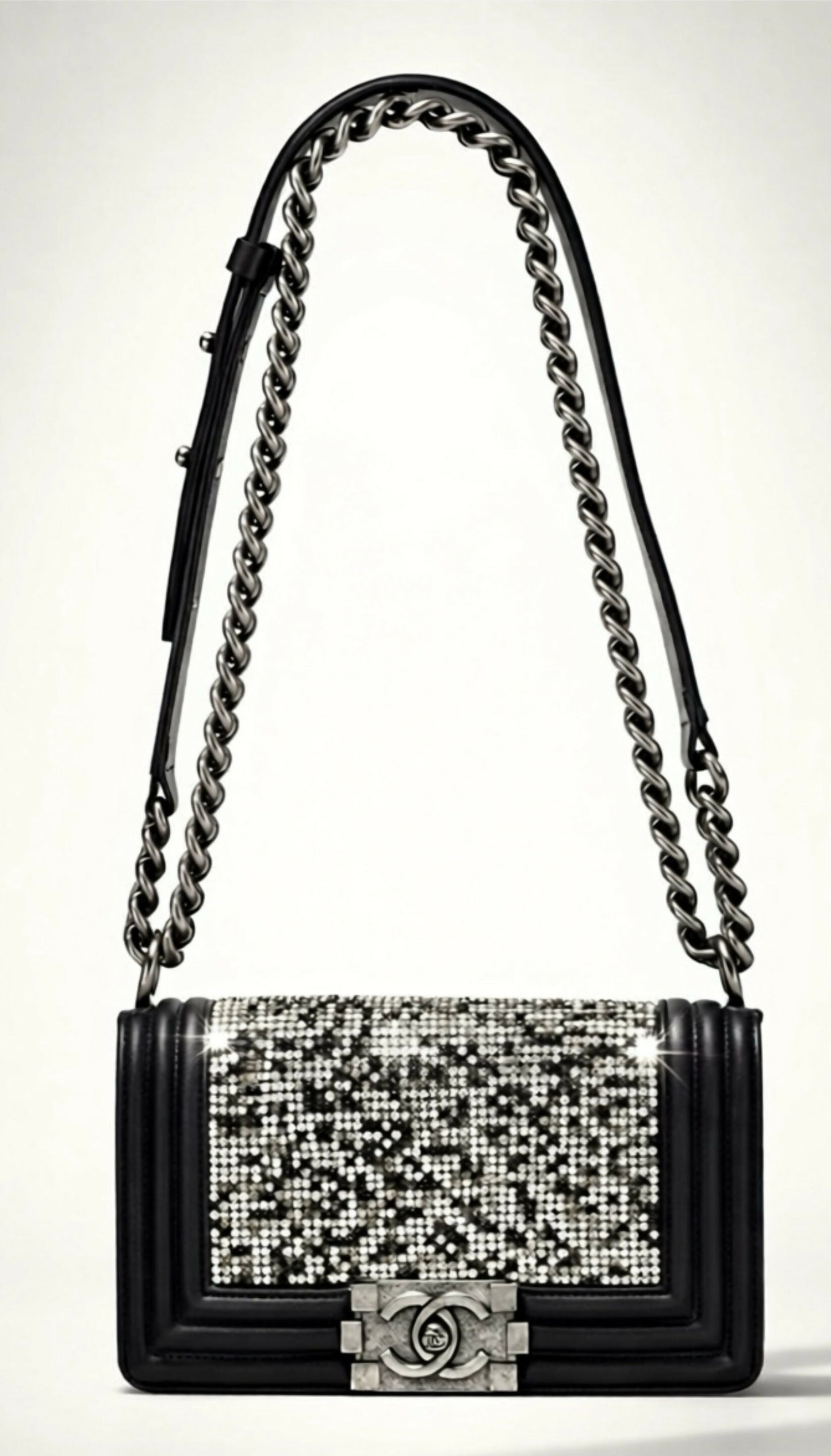 Chanel 14P Swarovski Crystals Small Black Leather Boy Bag