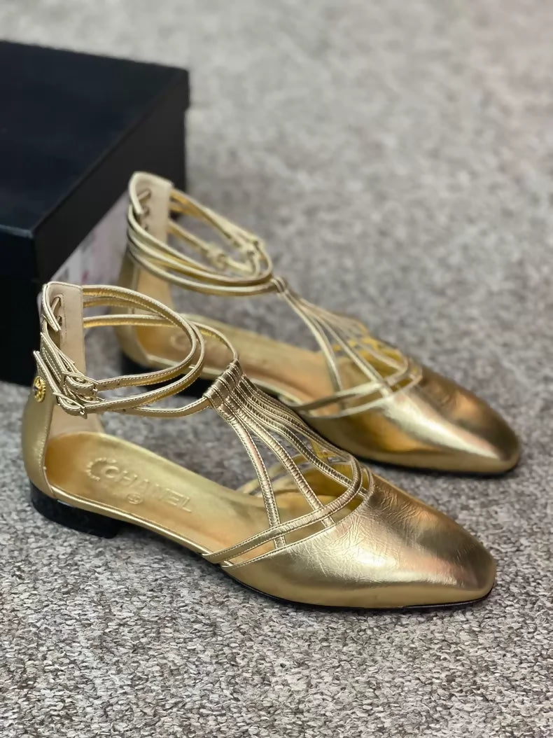 Chanel Karl Lagerfeld gold shoes