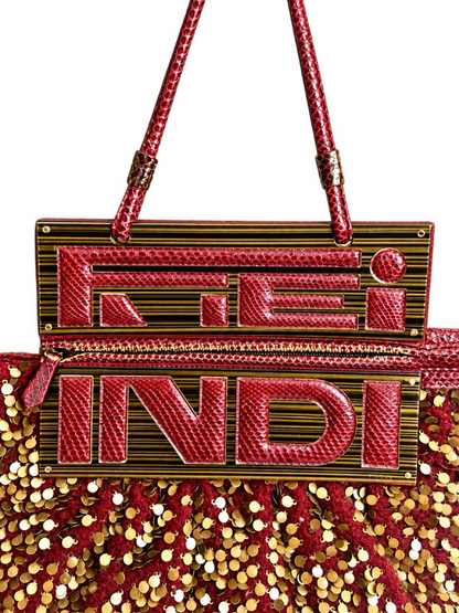 Rare Fendi 2007 ‘To You’ Convertible Burgundy Embroidered Sequins Python Clutch HandBag