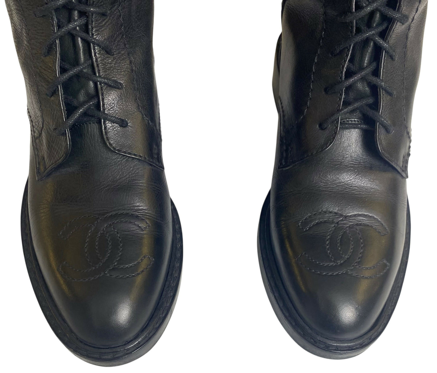 Rare Vintage Chanel 90s Claudia Schiffer Black Leather CC Riding Boots EU 36 (fits 37)