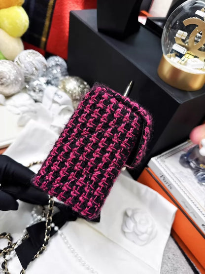Chanel 23K pink and black checkered tweed box bag