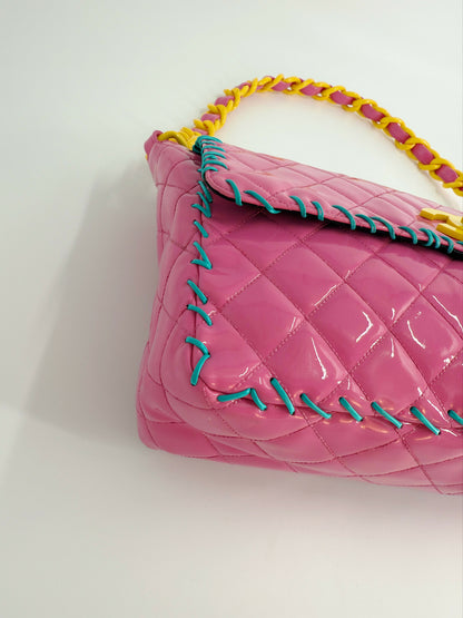 Chanel 1994 Vintage Pink Vinyl Jumbo Flap Bag