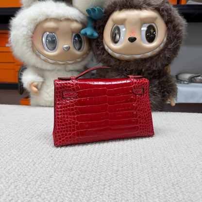 Hermes Kelly pochette red shiny  alligator leather gold hardware