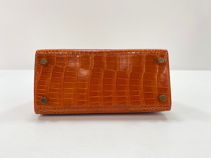 Hermès Mini Kelly I Orange Porosus Crocodile Lisse with Gold Hardware