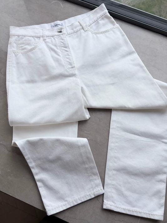 Chanel 24n White Double C Straight Leg Jeans