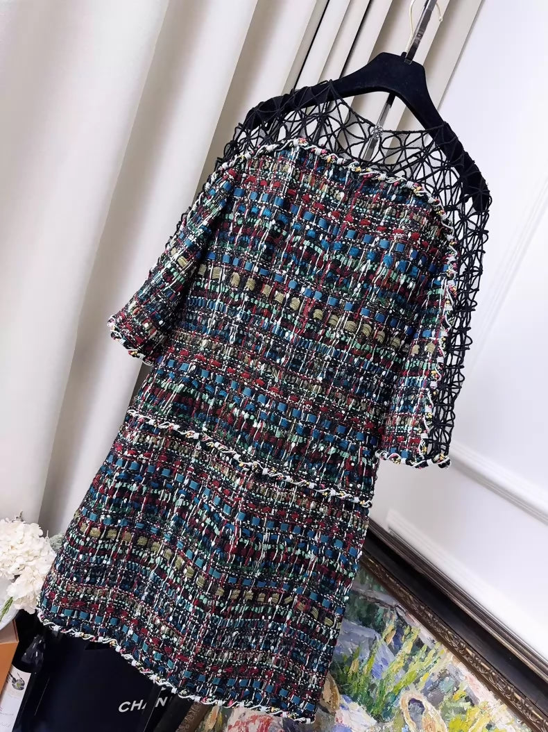 Chanel 15C Colourful Black Tweed Dress
