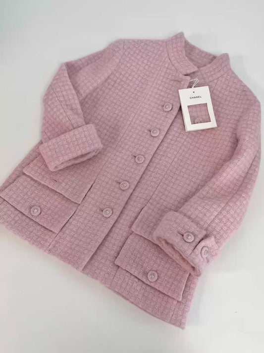 Chanel 24K grey pink tweed coat