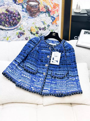 Chanel 18C blue gradient mixed-color fringed tweed jacket