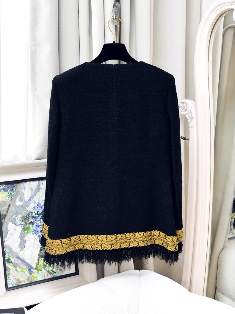 Chanel 17A Black and Gold Sparkling Tassel Tweed Jacket