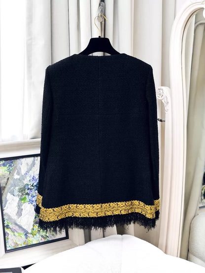 Chanel 17A Black and Gold Sparkling Tassel Tweed Jacket
