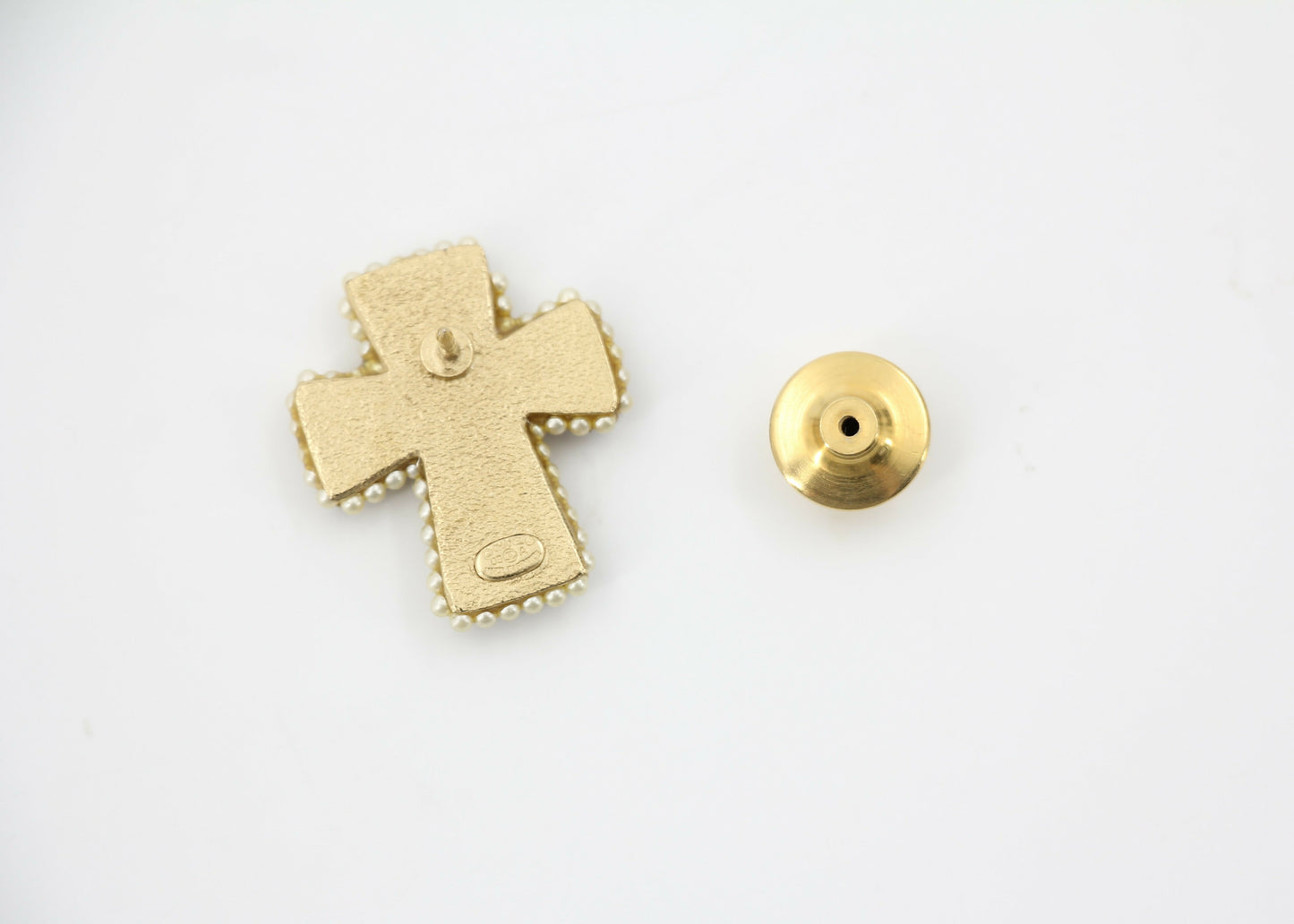 Chanel Vintage 03A Gripoix Red-Orange Imitation Pearl Cross Brooch