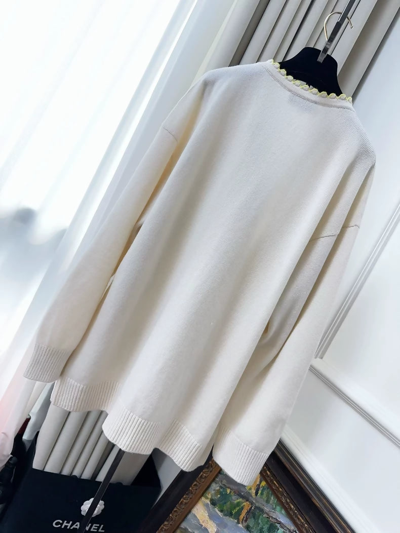 Chanel 25c yellow white every cashmere knit cardigan