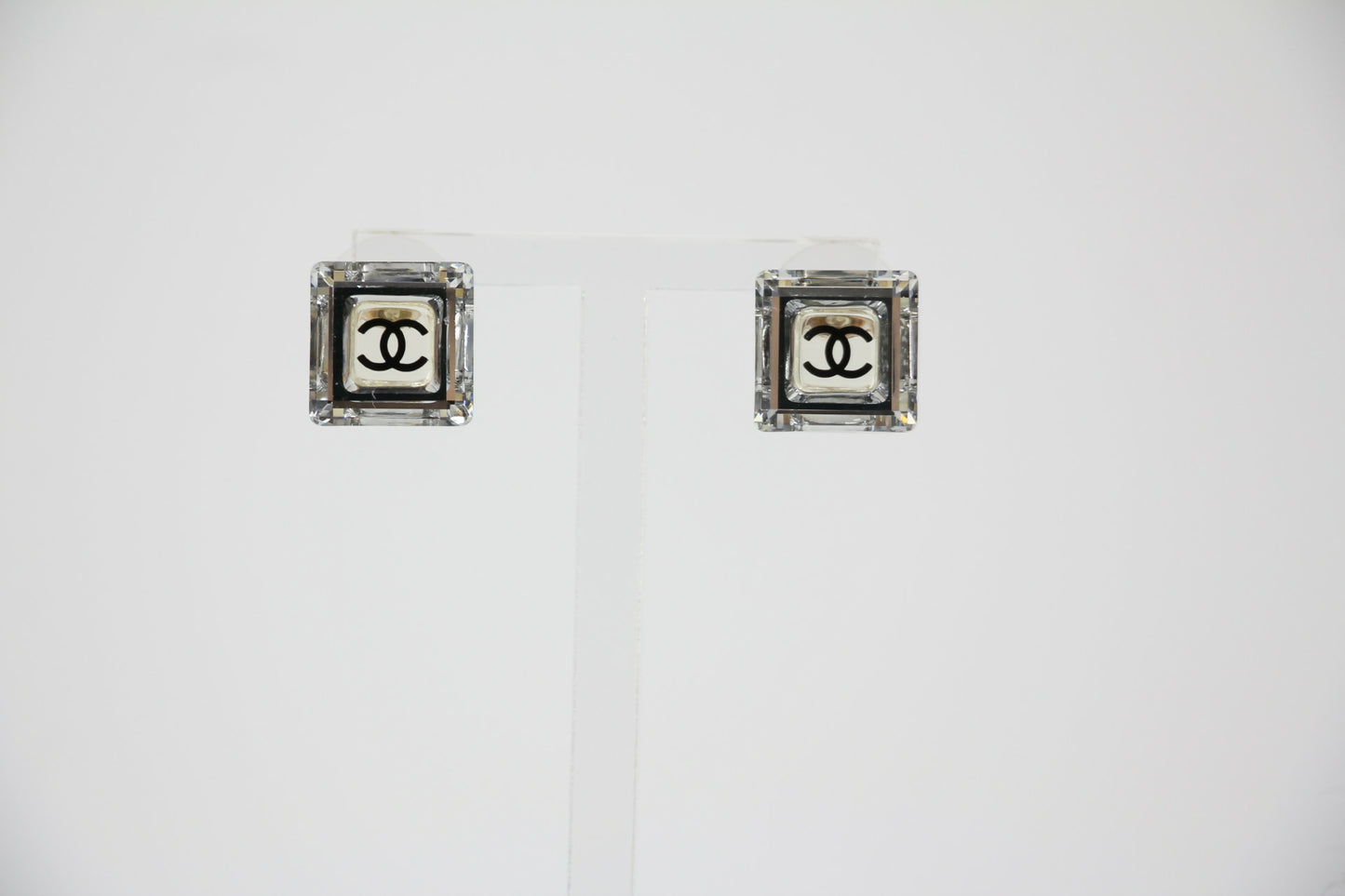 Chanel Vintage 05A Acrylic Mirror Square Semi-Transparent Earrings