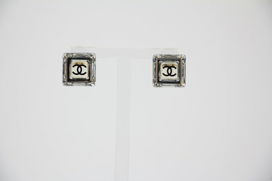 Chanel Vintage 05A Acrylic Mirror Square Semi-Transparent Earrings