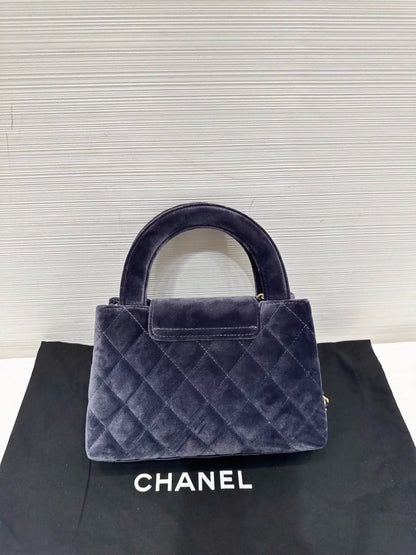 Chanel Large Kelly Velvet Quilted Leather Shoulder/Crossbody Bag