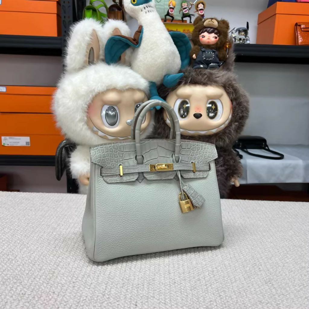 Hermès Birkin 25 Matte Crocodile Touch Pearl Gray Togo Leather