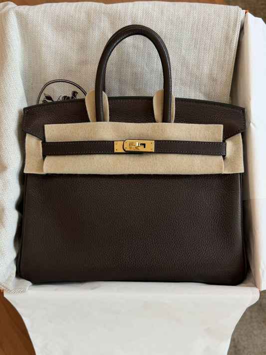 Hermès Birkin 25 Ébène / Ebony Barénia Faubourg / Saddle Leather with Gold Hardware G Stamp
