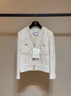 Chanel 25P pink & multicolour Sequined Tweed Jacket
