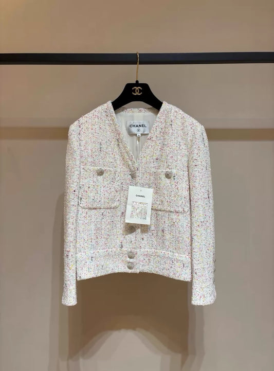 Chanel 25P pink & multicolour Sequined Tweed Jacket