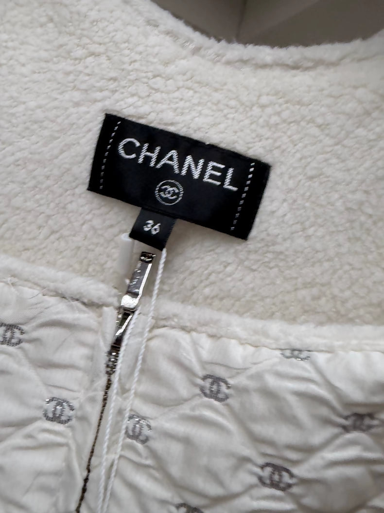 Chanel 21N ecru white Embroidered Lambswool Jacket