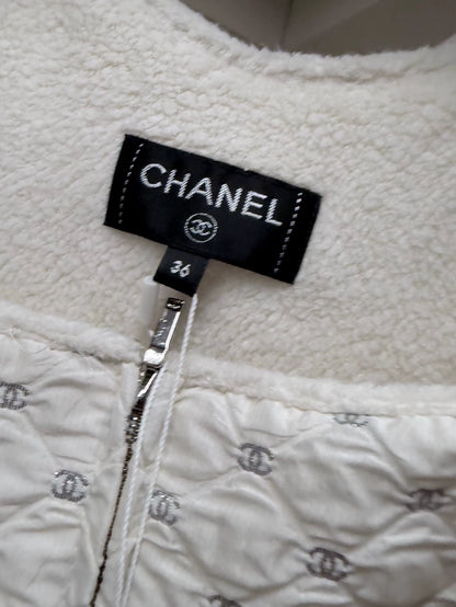 Chanel 21N ecru white Embroidered Lambswool Jacket