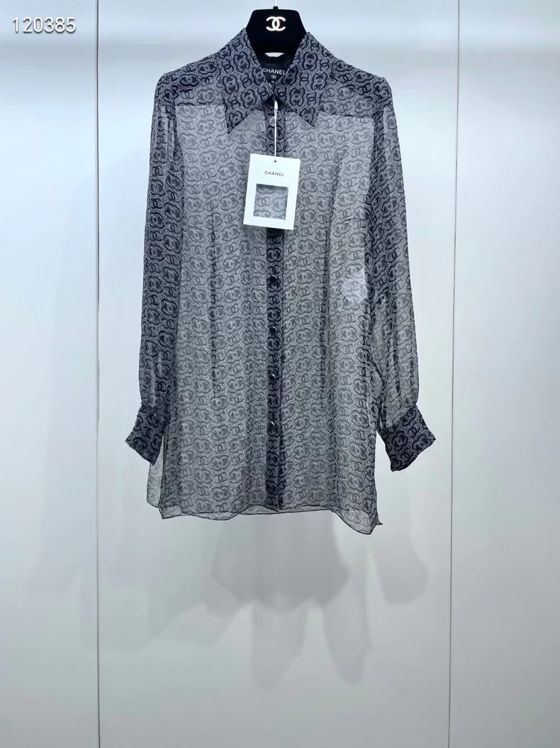 Chanel 23A double-C sheer silk shirt