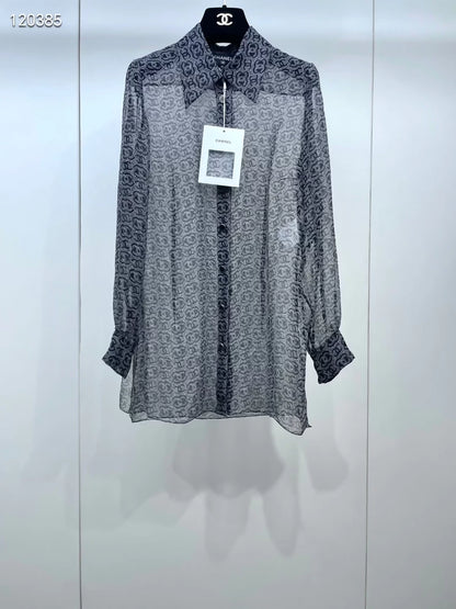 Chanel 23A double-C sheer silk shirt