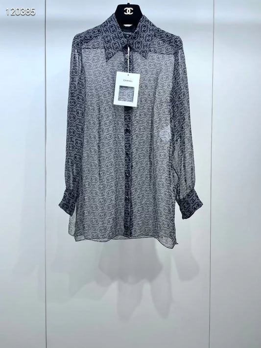 Chanel 23A double-C sheer silk shirt