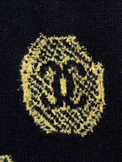 Chanel 21a Black and Gold Graffiti Cashmere Knit Pants