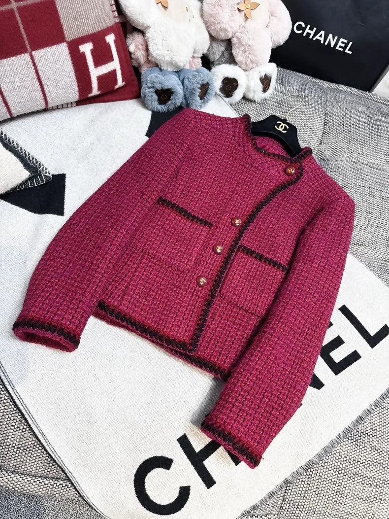 Vintage Chanel 01A raspberry tweed jacket