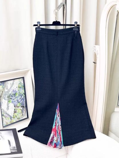 Chanel 17C Black Tweed High-Waisted Long Skirt