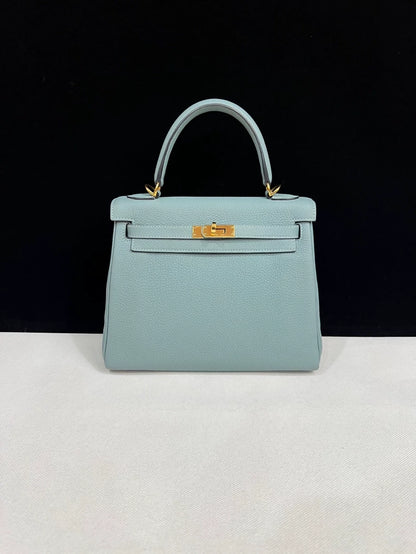 Hermes Kelly 25sky blue leather with gold hardware