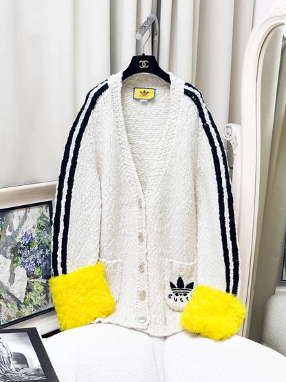 Gucci Adidas white/Black/yellow knit cardigan