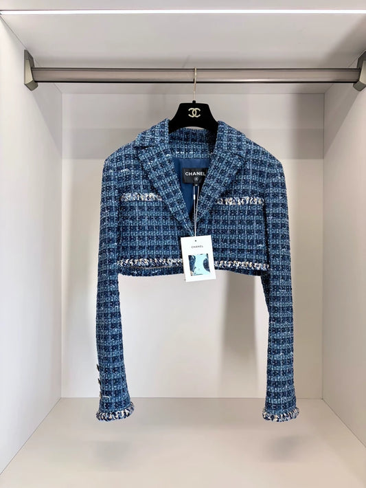 Chanel 25A Blue Tweed Short Jacket