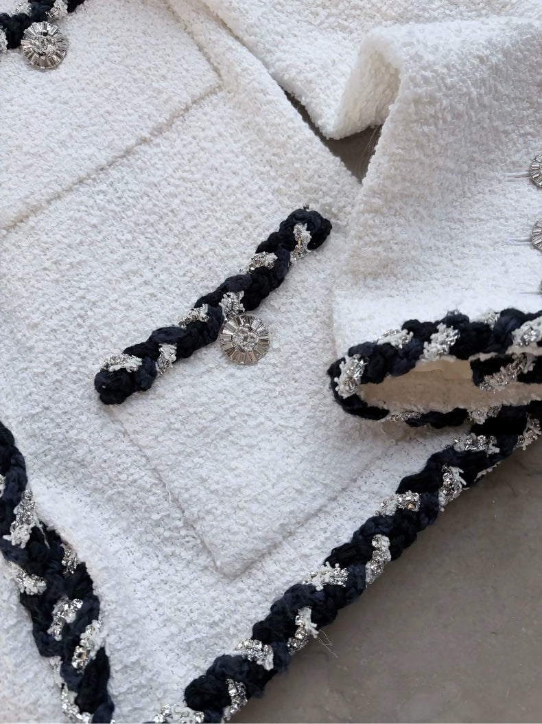 Chanel 23C white tweed Jacket with black triming