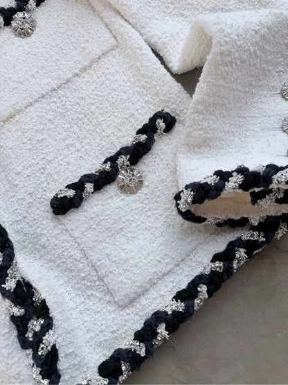 Chanel 23C white tweed Jacket with black triming