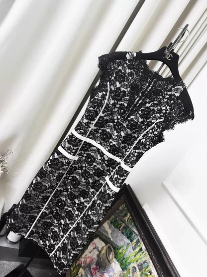 Chanel 2013 black and white lace camellia dress