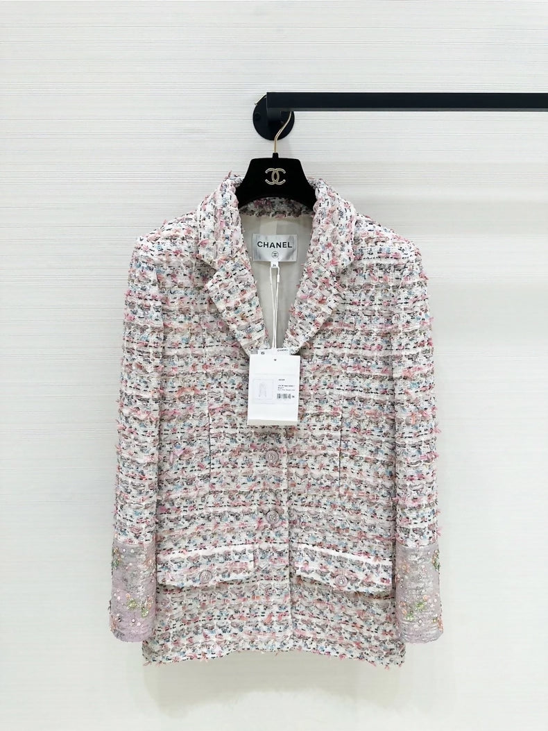 Chanel 23C pink sequined tweed jacket