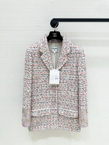 Chanel 23C pink sequined tweed jacket