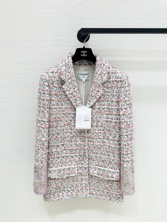 Chanel 23C pink sequined tweed jacket