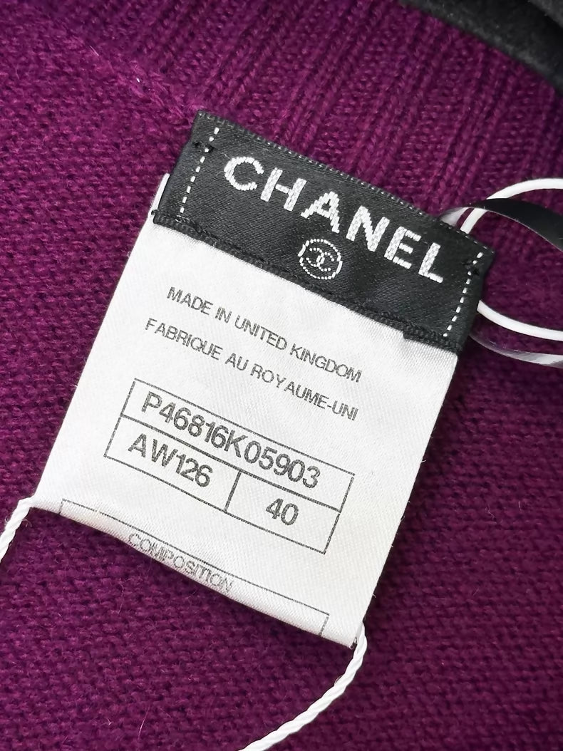 Chanel 24B Deep Purple Cashmere Knit Cardigan